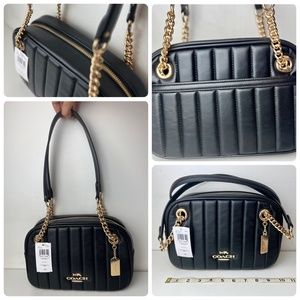 RARE COACH Cammie Chain Shoulder Bag with Linear Quilting Black Gold SOLD OUT